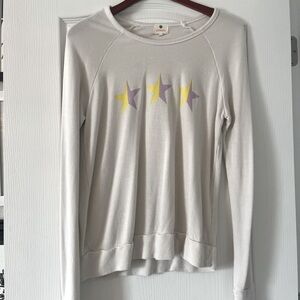 Sundry Cream Purple/Yellow Star Crewneck Pullover Small